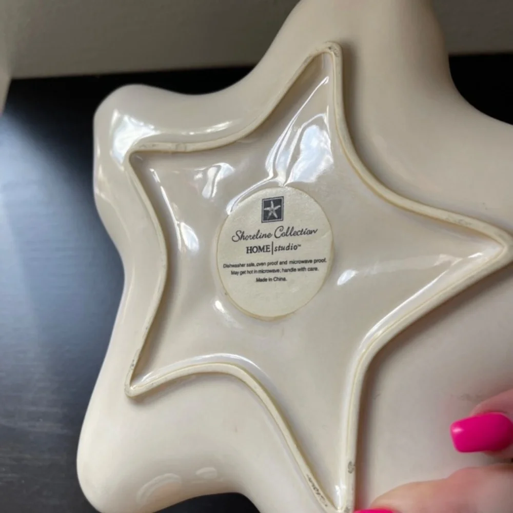Shoreline Collection Starfish Ceramic Dish Coastal Beach Decor Ivory Star Plate